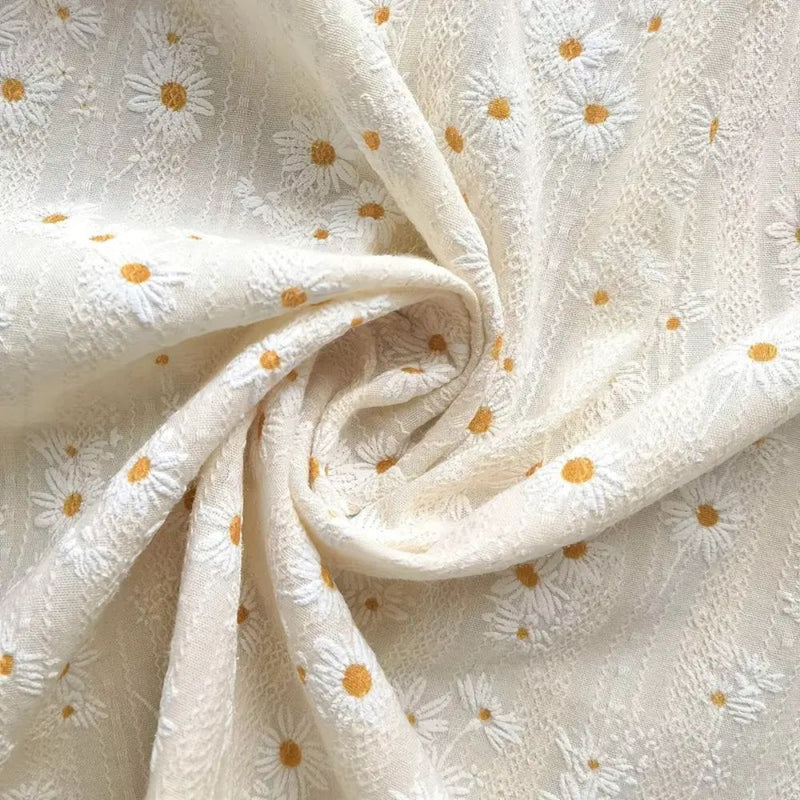 Daisy Breeze Cabinet Curtain | Cottagecore Texture, Rod Pocket