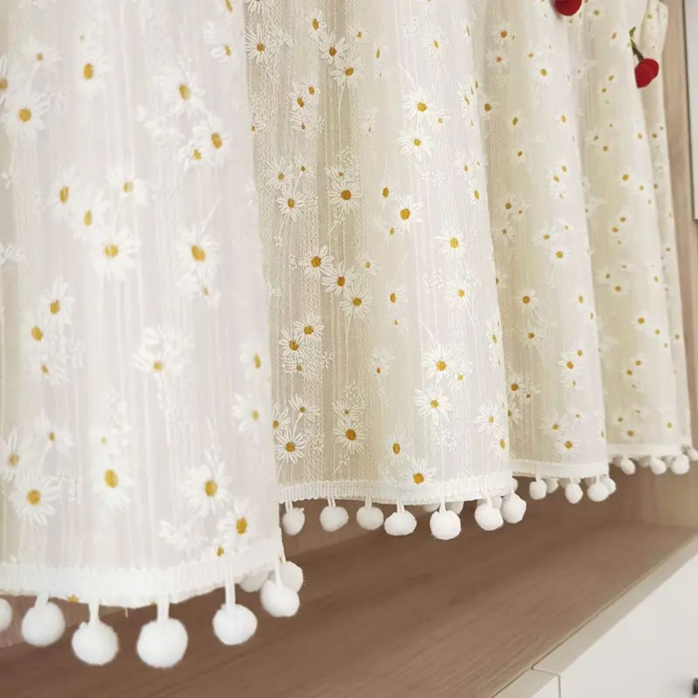 Daisy Breeze Cabinet Curtain | Cottagecore Texture, Rod Pocket