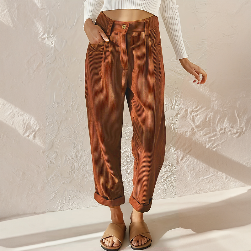Noor Women's Pleated Trousers - fabric and finish detail