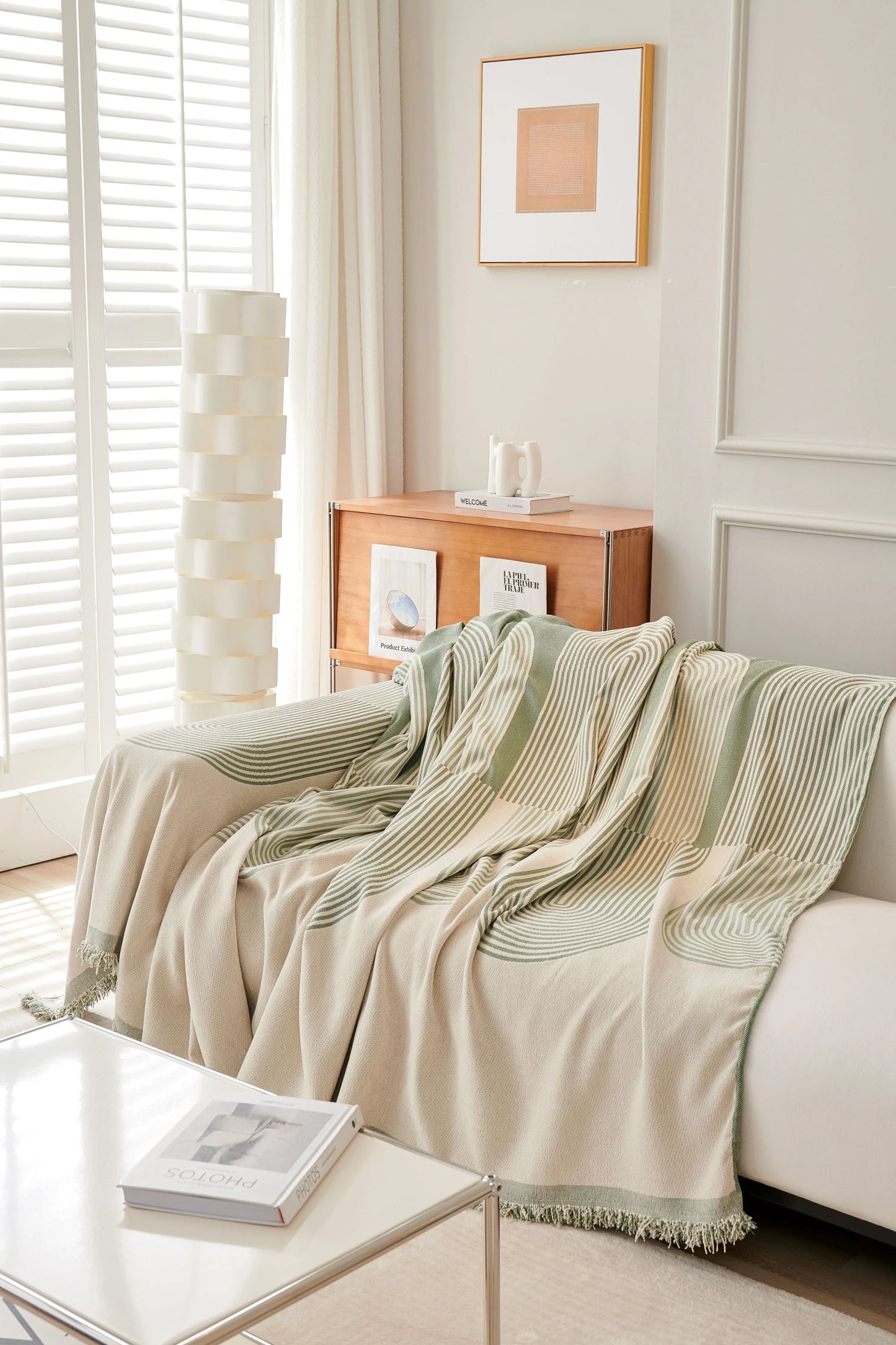 Elegant Chenille Throw Blanket with Soft Tassels | Pistachio Green for Cozy Home Decor 4
