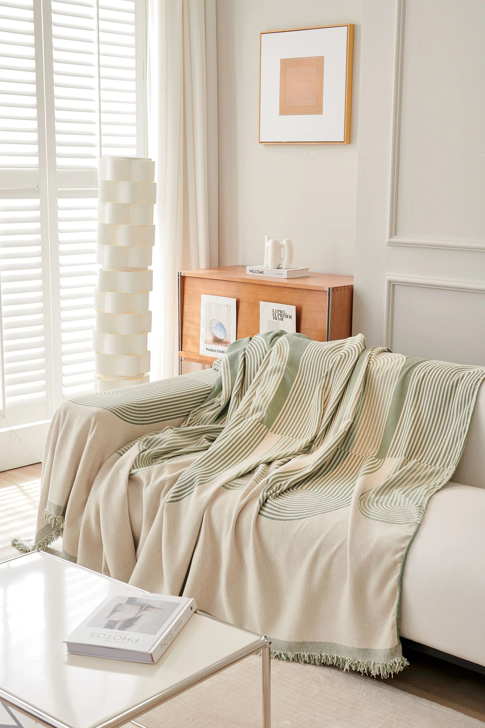 Elegant Chenille Throw Blanket with Soft Tassels | Pistachio Green for Cozy Home Decor 4