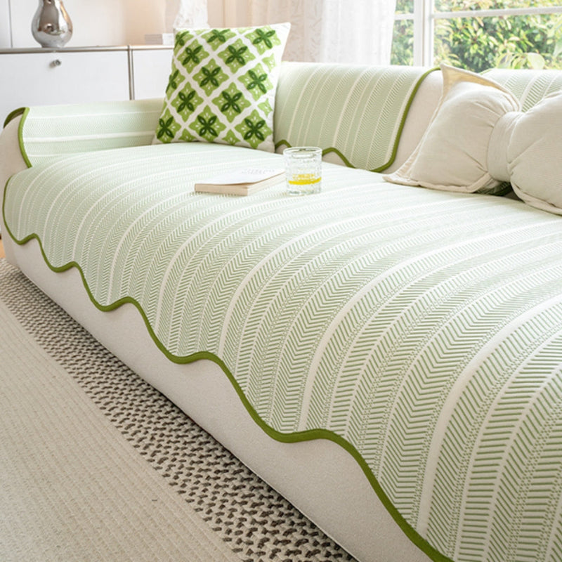 Elegant Herringbone Sofa Cover with Scalloped Edge | Soft Microfiber for Stylish Protection 1