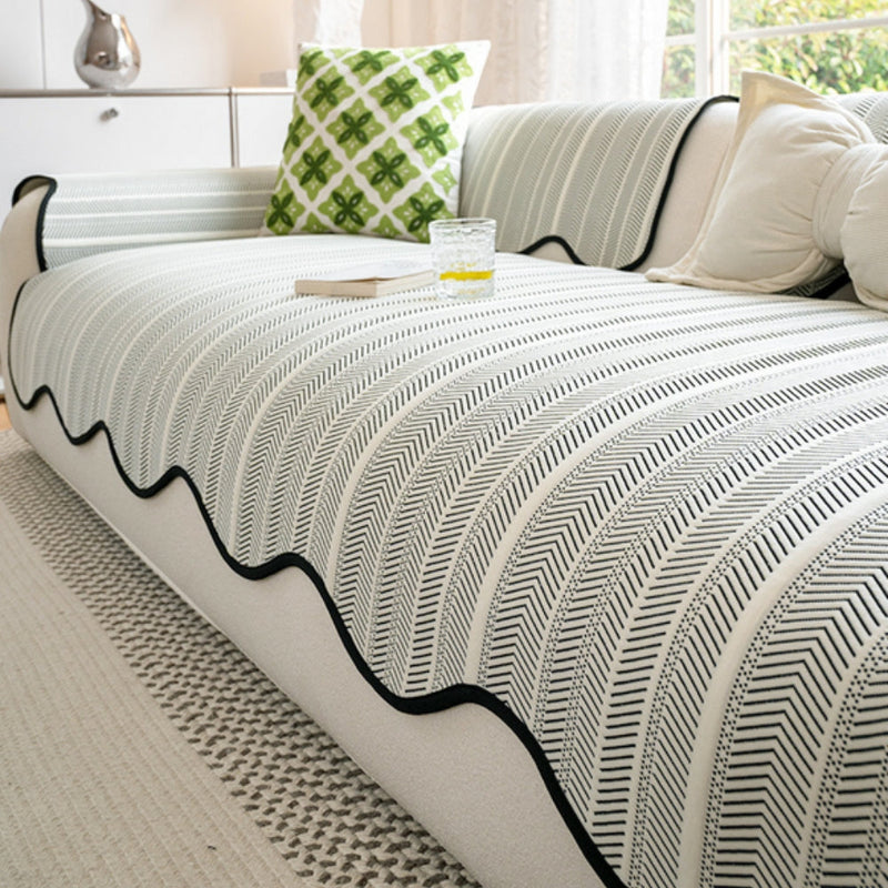 Elegant Herringbone Sofa Cover with Scalloped Edge | Soft Microfiber for Stylish Protection 2