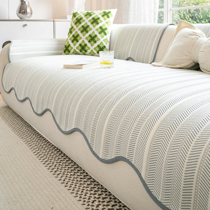 Elegant Herringbone Sofa Cover with Scalloped Edge | Soft Microfiber for Stylish Protection 3