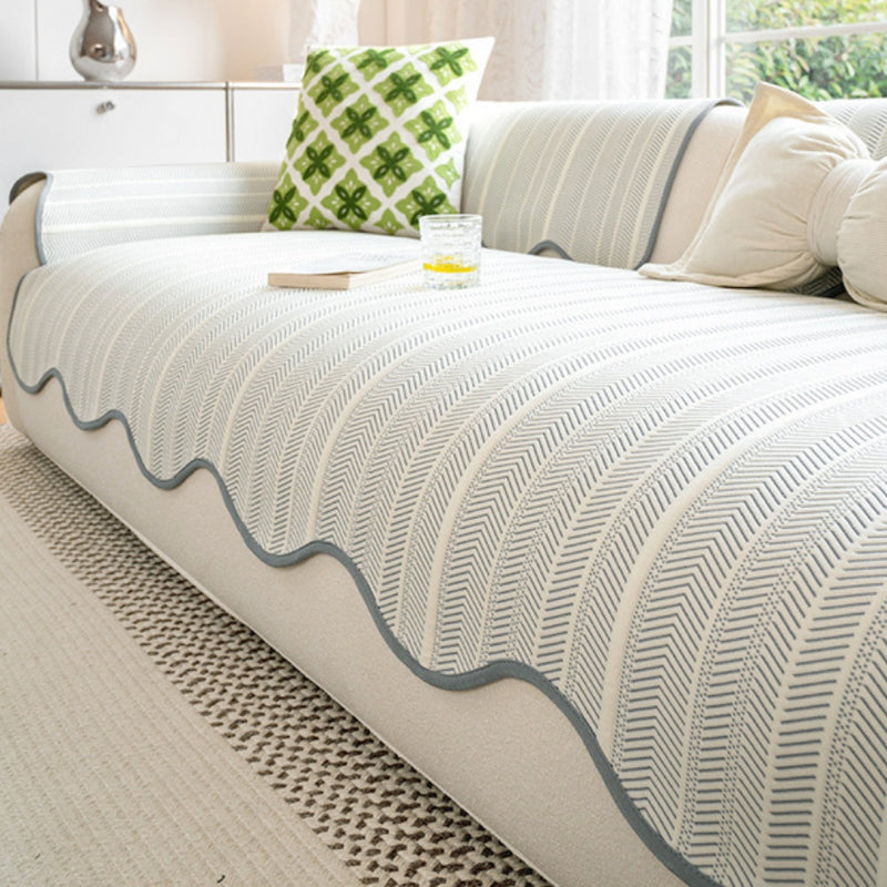 Elegant Herringbone Sofa Cover with Scalloped Edge | Soft Microfiber for Stylish Protection 3