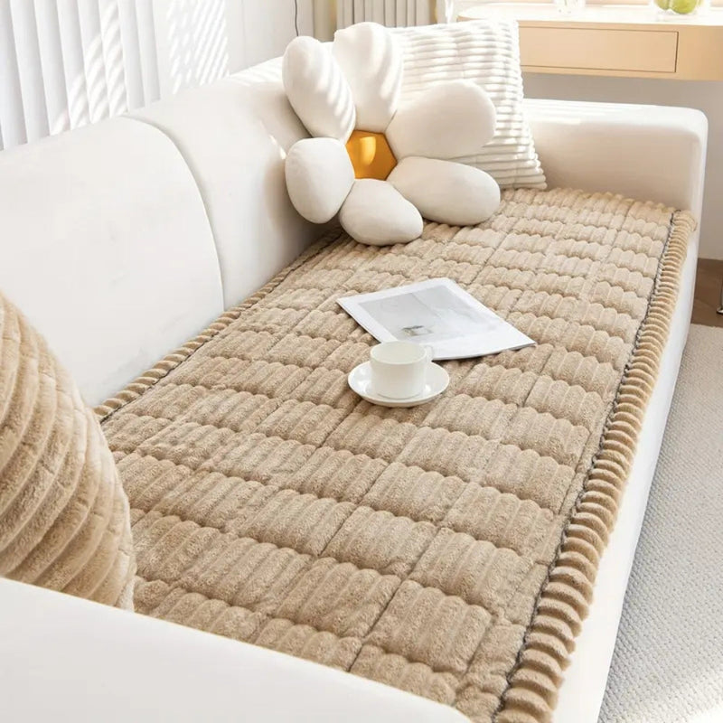 Elegant Plush Sofa Cover | Cozy Microfiber Blend with Hand-Pleated Edges | Stylish Protection for Your Living Room 3