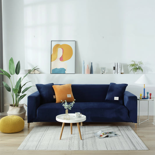 Elegant Velvet Couch Cover | Navy Blue Slipcover Sofa with Non-Slip Design | Adaptable Protection for All Couch Sizes 1