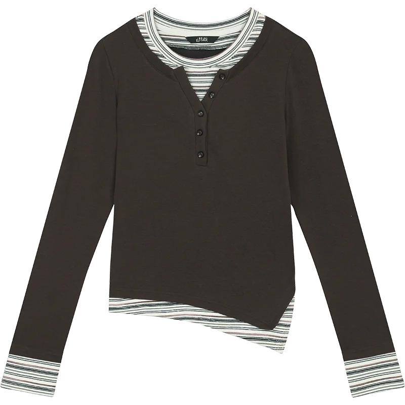 Evelyn Women's T-Shirt Set | Layered Striped Long Sleeve Crop Top 6