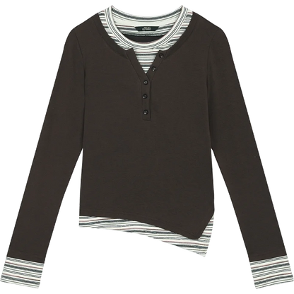 Evelyn Women's T-Shirt Set | Layered Striped Long Sleeve Crop Top 6