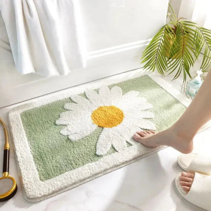 Fleur Plush Floral Bath Mat | Daisy Design, Non-Slip Backing