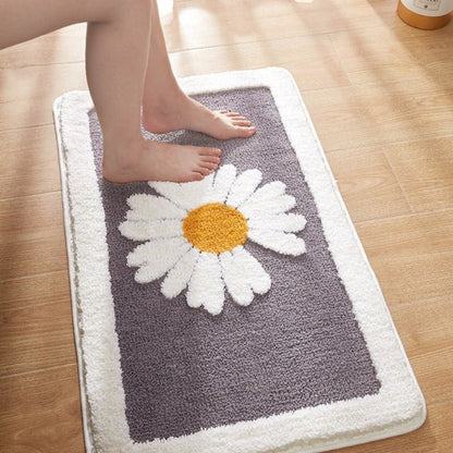 Fleur Plush Floral Bath Mat | Daisy Design, Non-Slip Backing