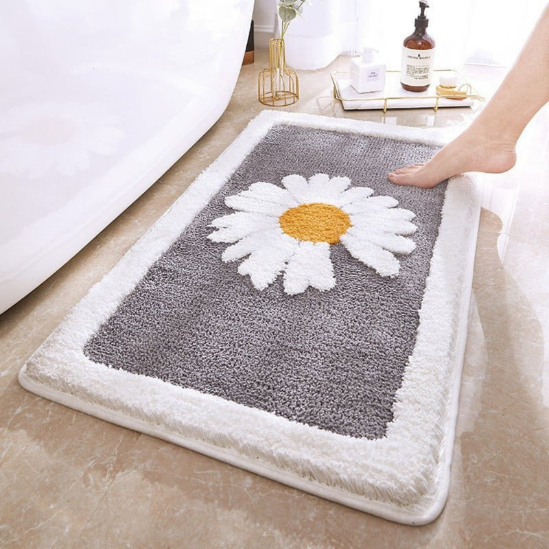 Fleur Plush Floral Bath Mat | Daisy Design, Non-Slip Backing