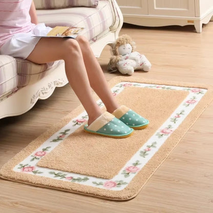 Floral Border Absorbent Bath Mat | Quick-Dry, Non-Slip Backing