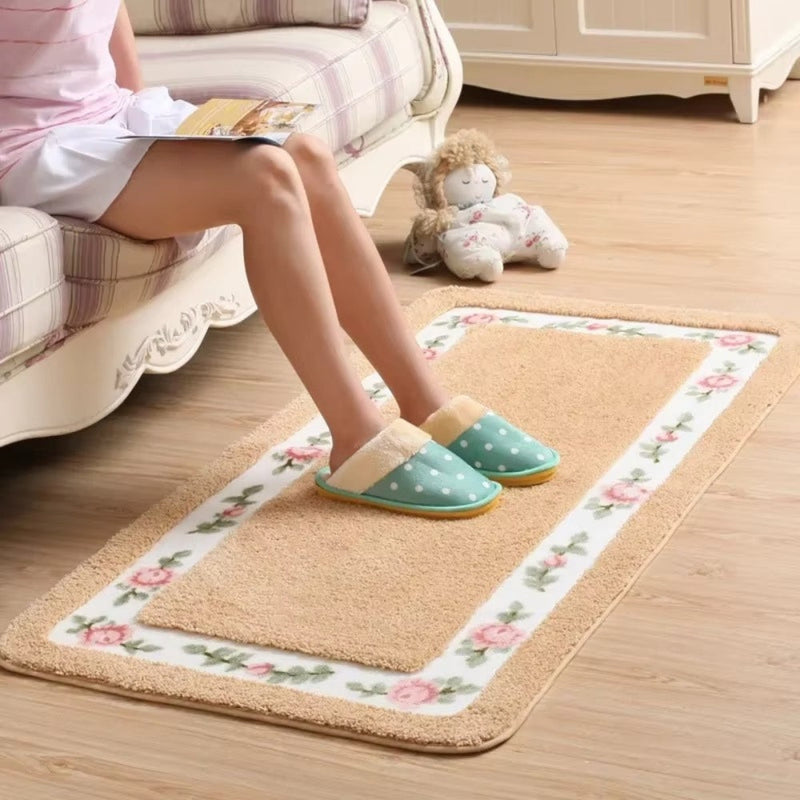 Floral Border Absorbent Bath Mat | Quick-Dry, Non-Slip Backing
