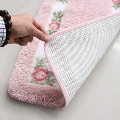 Floral Border Absorbent Bath Mat | Quick-Dry, Non-Slip Backing