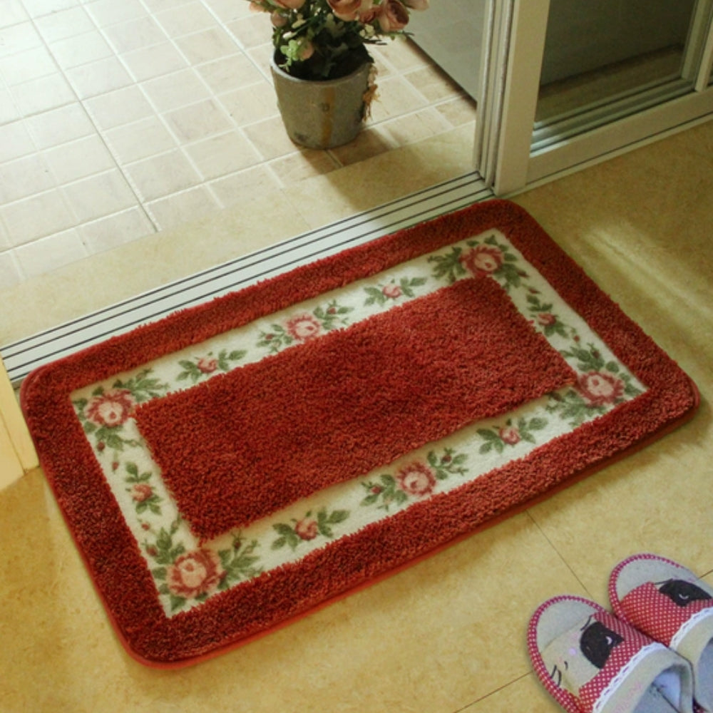 Floral Border Absorbent Bath Mat | Quick-Dry, Non-Slip Backing