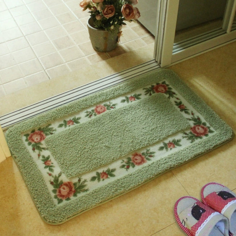 Floral Border Absorbent Bath Mat | Quick-Dry, Non-Slip Backing