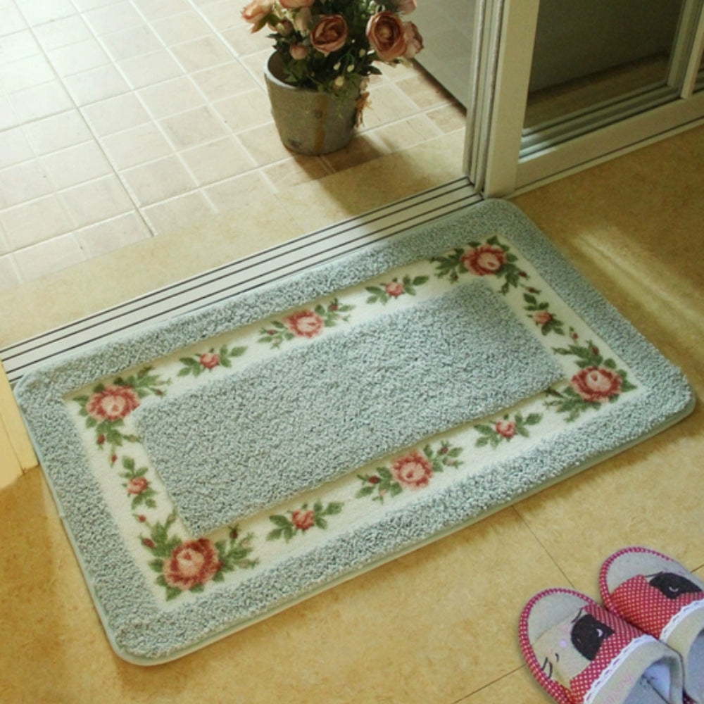 Floral Border Absorbent Bath Mat | Quick-Dry, Non-Slip Backing