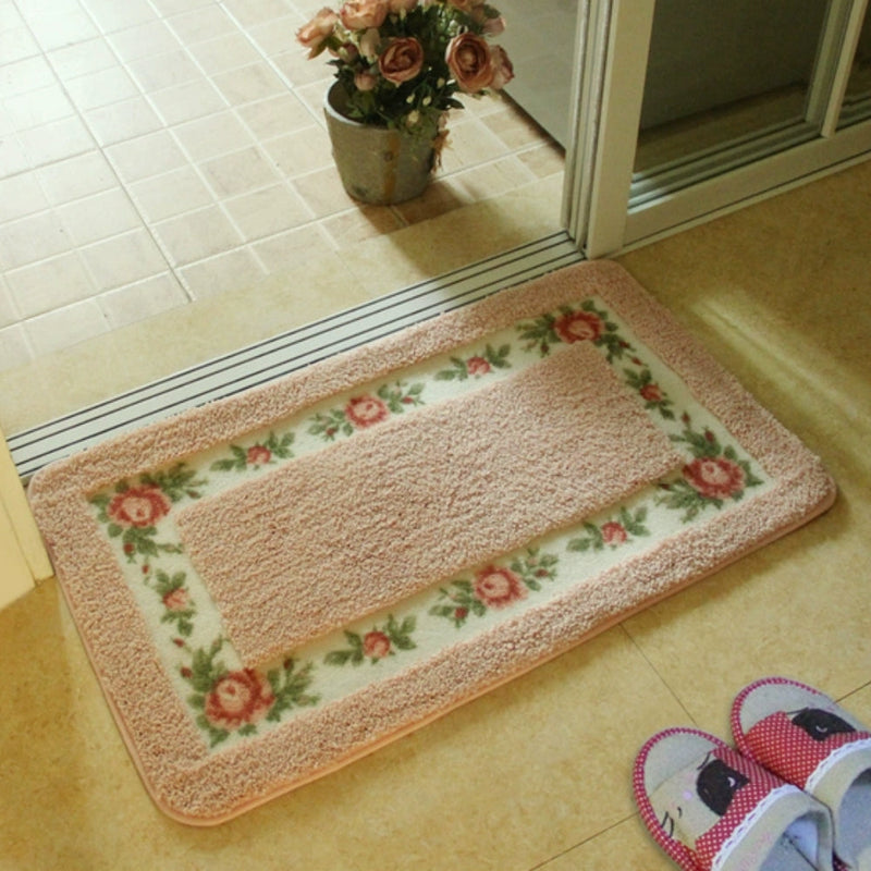 Floral Border Absorbent Bath Mat | Quick-Dry, Non-Slip Backing