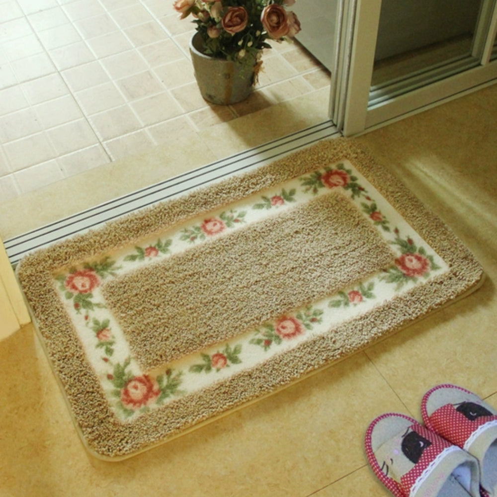 Floral Border Absorbent Bath Mat | Quick-Dry, Non-Slip Backing
