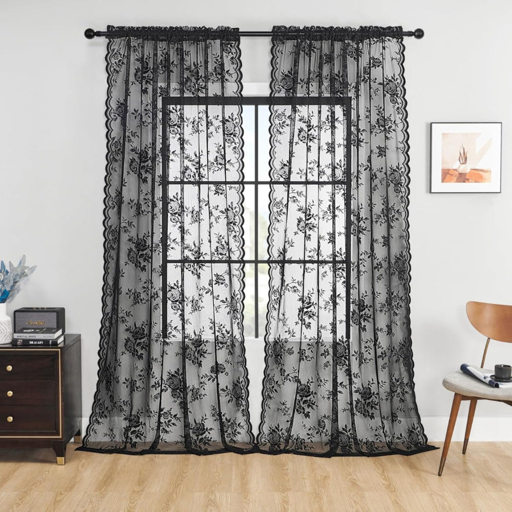 Floral Grace Sheer Curtains | Lace Panel, Rod Pocket