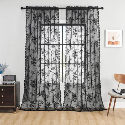 Floral Grace Sheer Curtains | Lace Panel, Rod Pocket