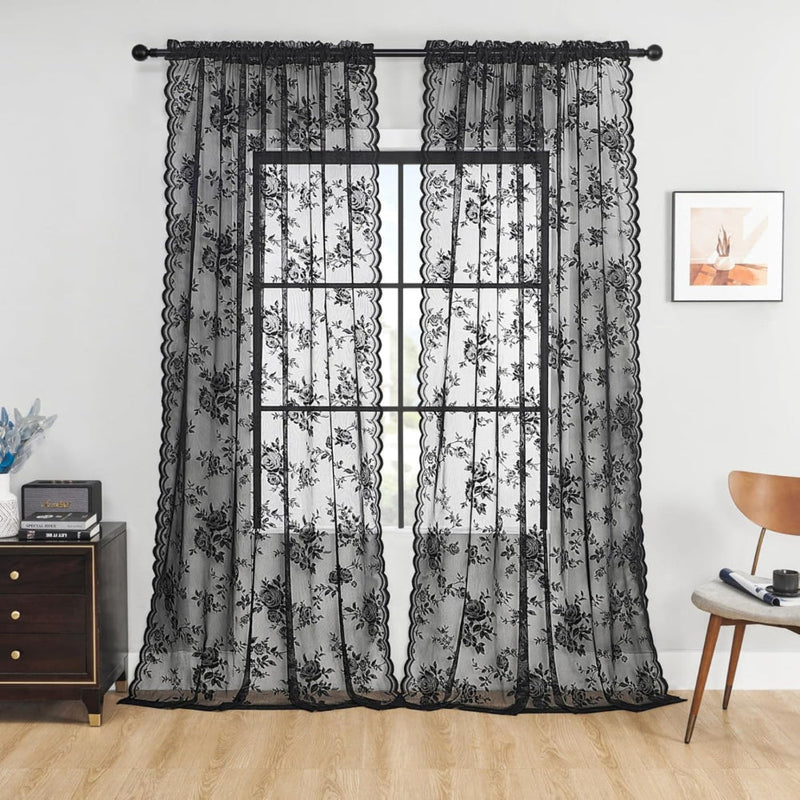 Floral Grace Sheer Curtains | Lace Panel, Rod Pocket