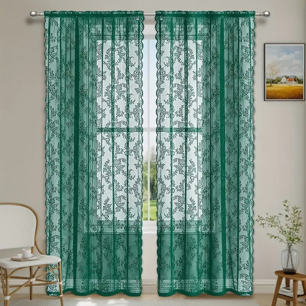 Floral Grace Sheer Curtains | Lace Panel, Rod Pocket