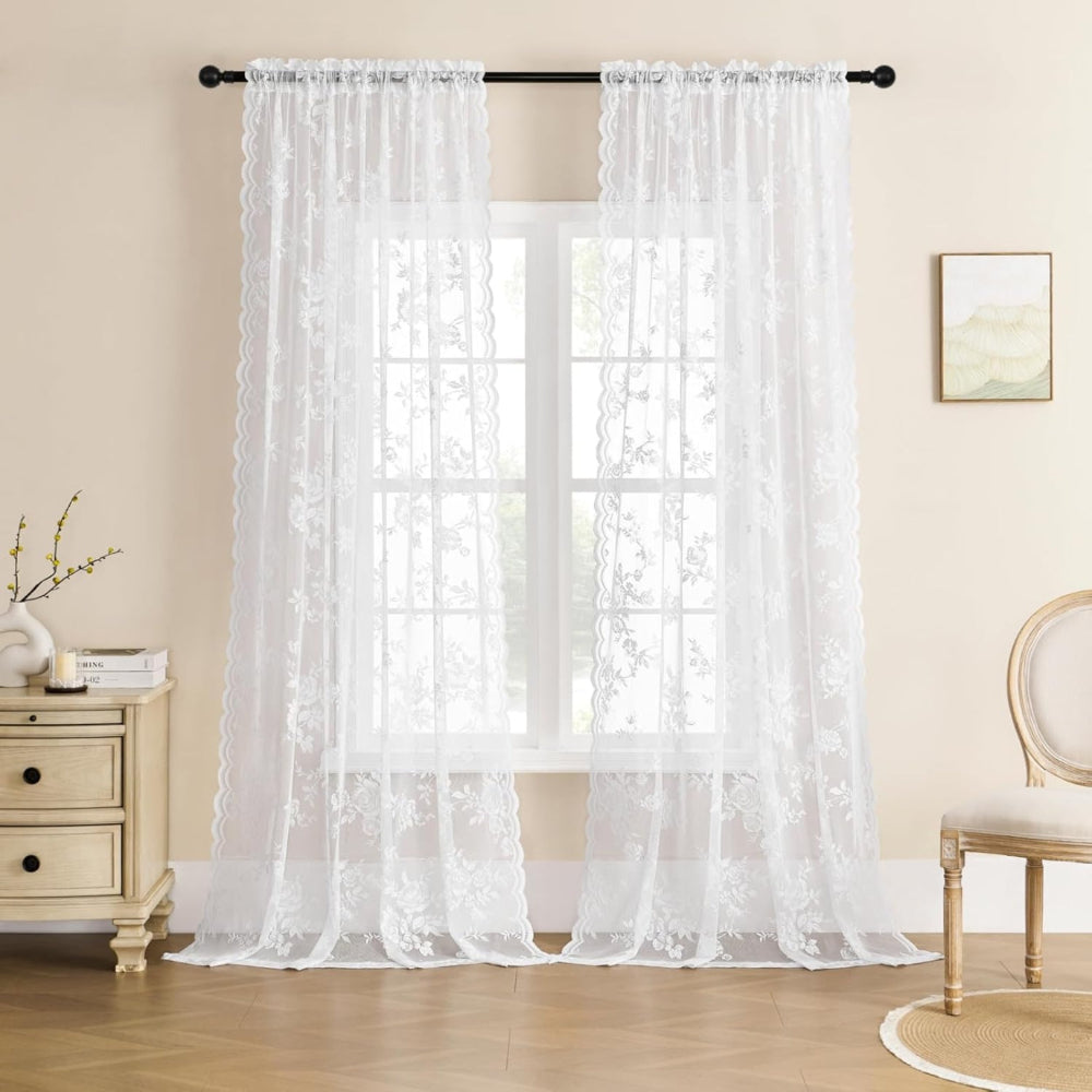 Floral Grace Sheer Curtains | Lace Panel, Rod Pocket