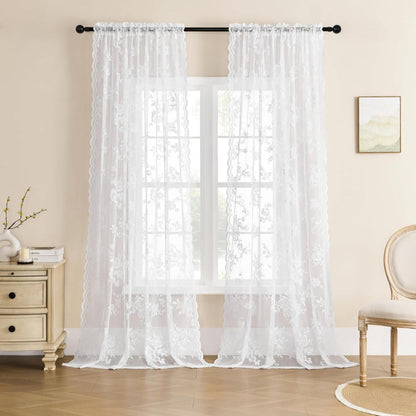 Floral Grace Sheer Curtains | Lace Panel, Rod Pocket