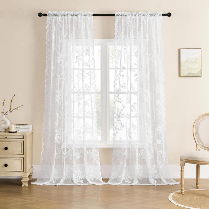 Floral Grace Sheer Curtains | Lace Panel, Rod Pocket