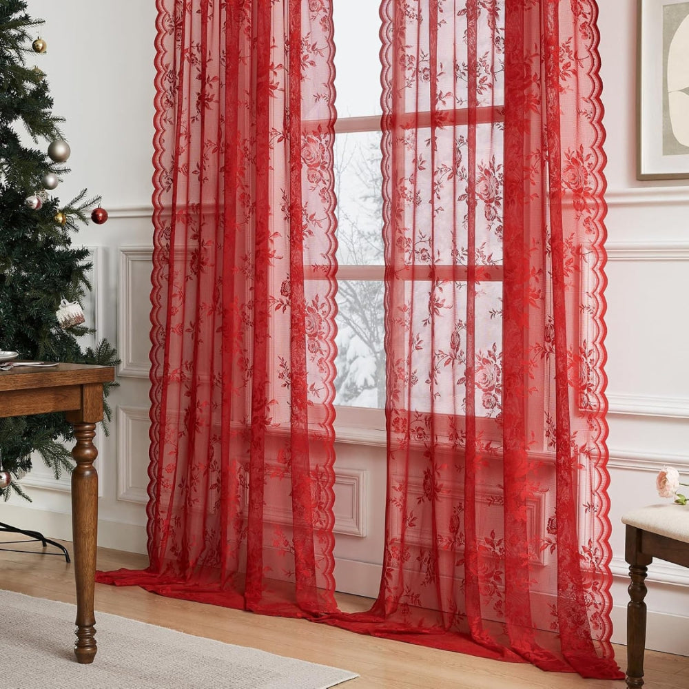 Floral Grace Sheer Curtains | Lace Panel, Rod Pocket