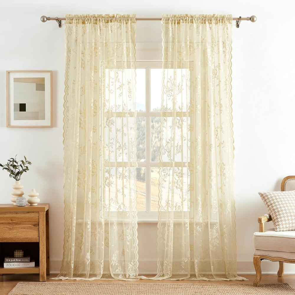 Floral Grace Sheer Curtains | Lace Panel, Rod Pocket