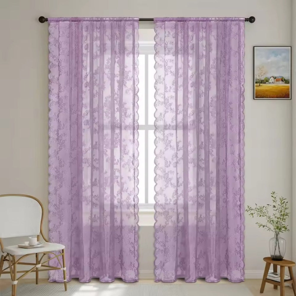 Floral Grace Sheer Curtains | Lace Panel, Rod Pocket