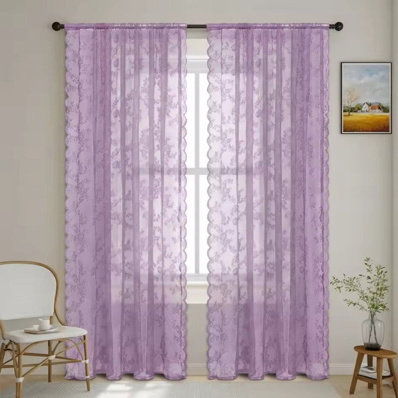 Floral Grace Sheer Curtains | Lace Panel, Rod Pocket