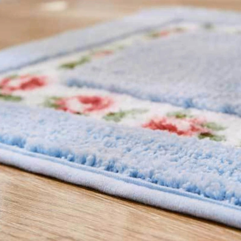 Floral Oval Plush Bath Mat | Absorbent Pile, Non-Slip Backing