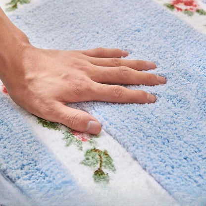 Floral Oval Plush Bath Mat | Absorbent Pile, Non-Slip Backing