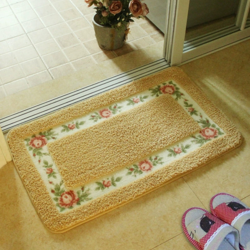 Floral Border Absorbent Bath Mat | Quick-Dry, Non-Slip Backing