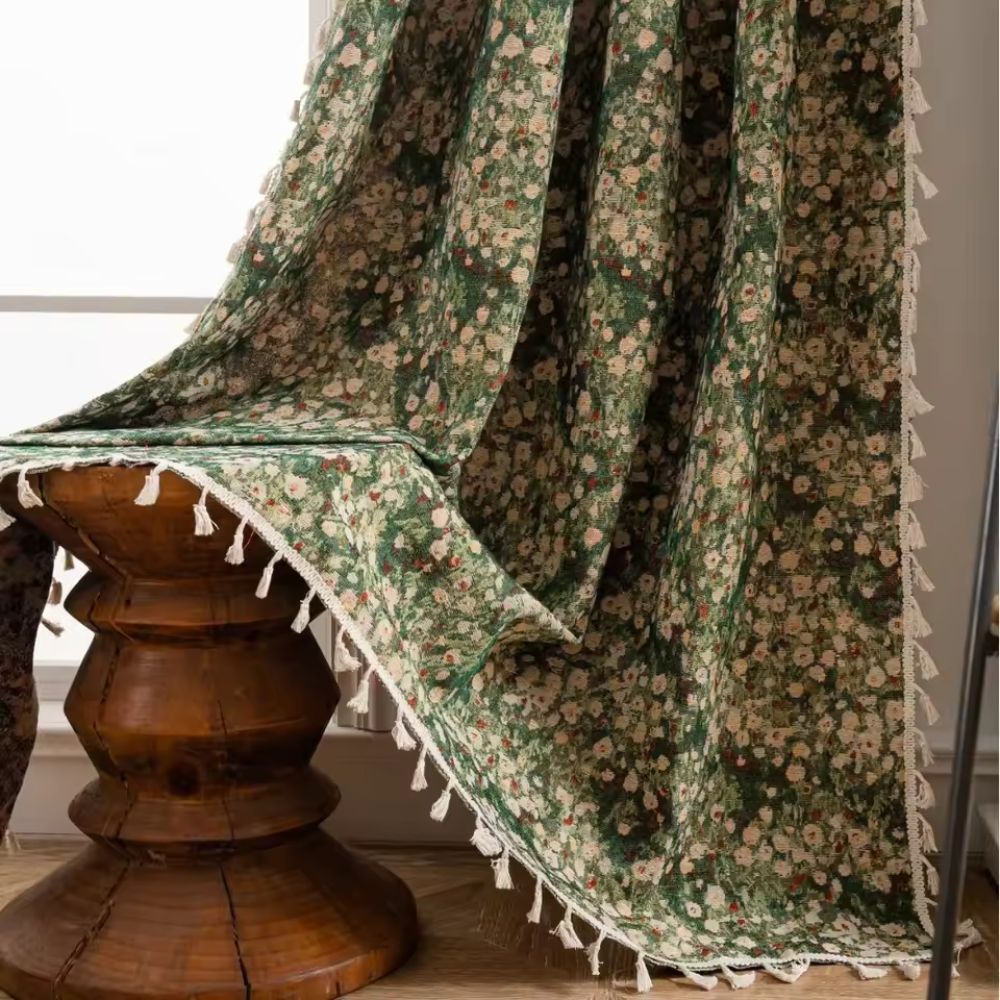 French Vintage Floral Tapestry Curtain | Romantic Microfiber, Light-Filtering