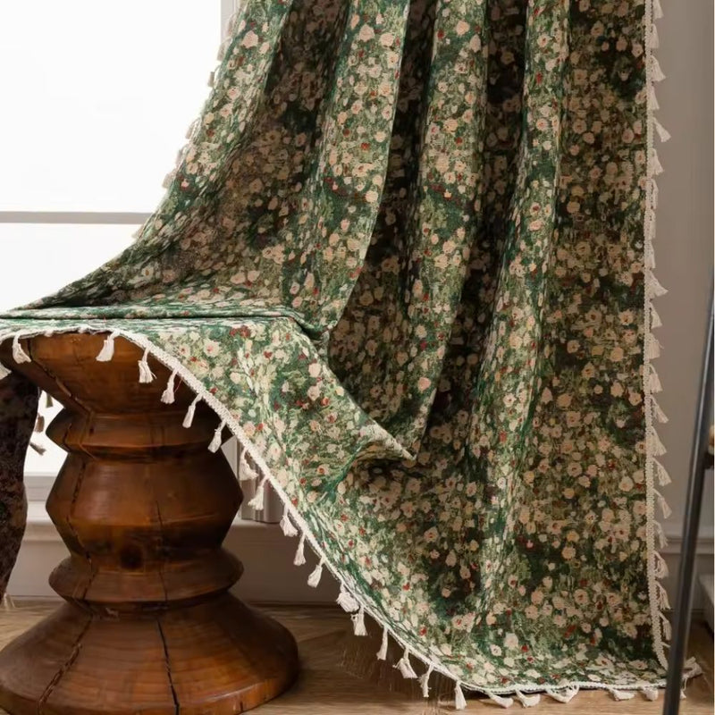 French Vintage Floral Tapestry Curtain | Romantic Microfiber, Light-Filtering