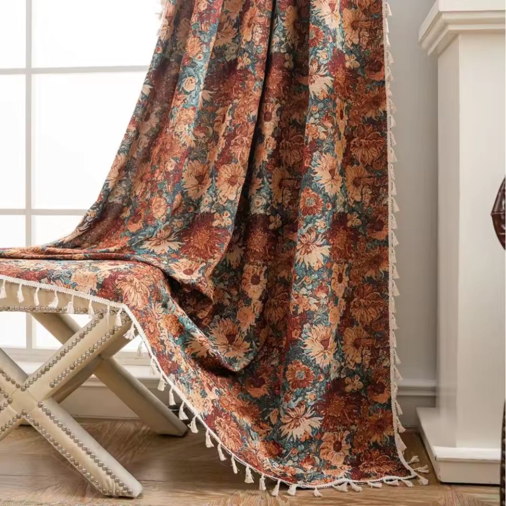 French Vintage Floral Tapestry Curtain | Romantic Microfiber, Light-Filtering