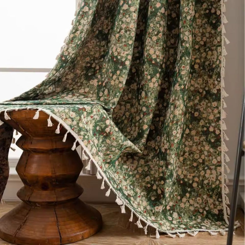 French Vintage Floral Tapestry Curtain | Romantic Microfiber, Light-Filtering