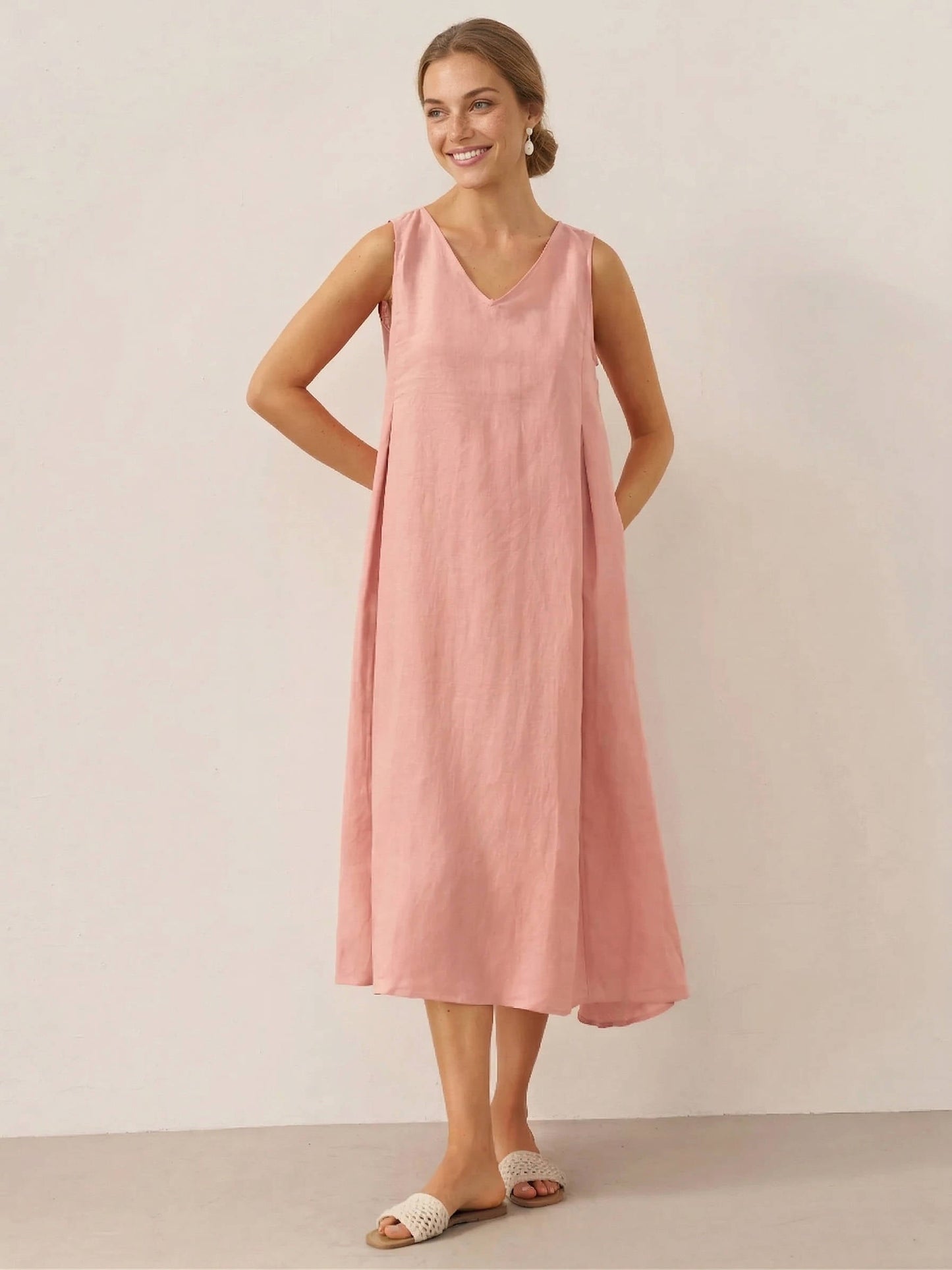 Rhea Women's Linen Maxi Dress - close-up detail
