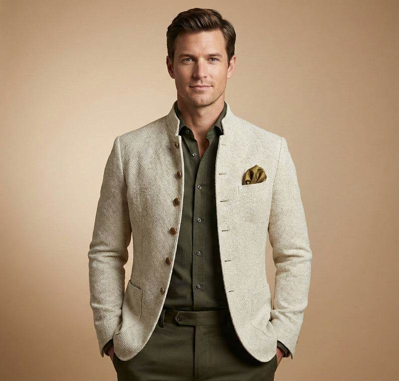 Gideon Men's Jacket | Stand Collar, Tweed