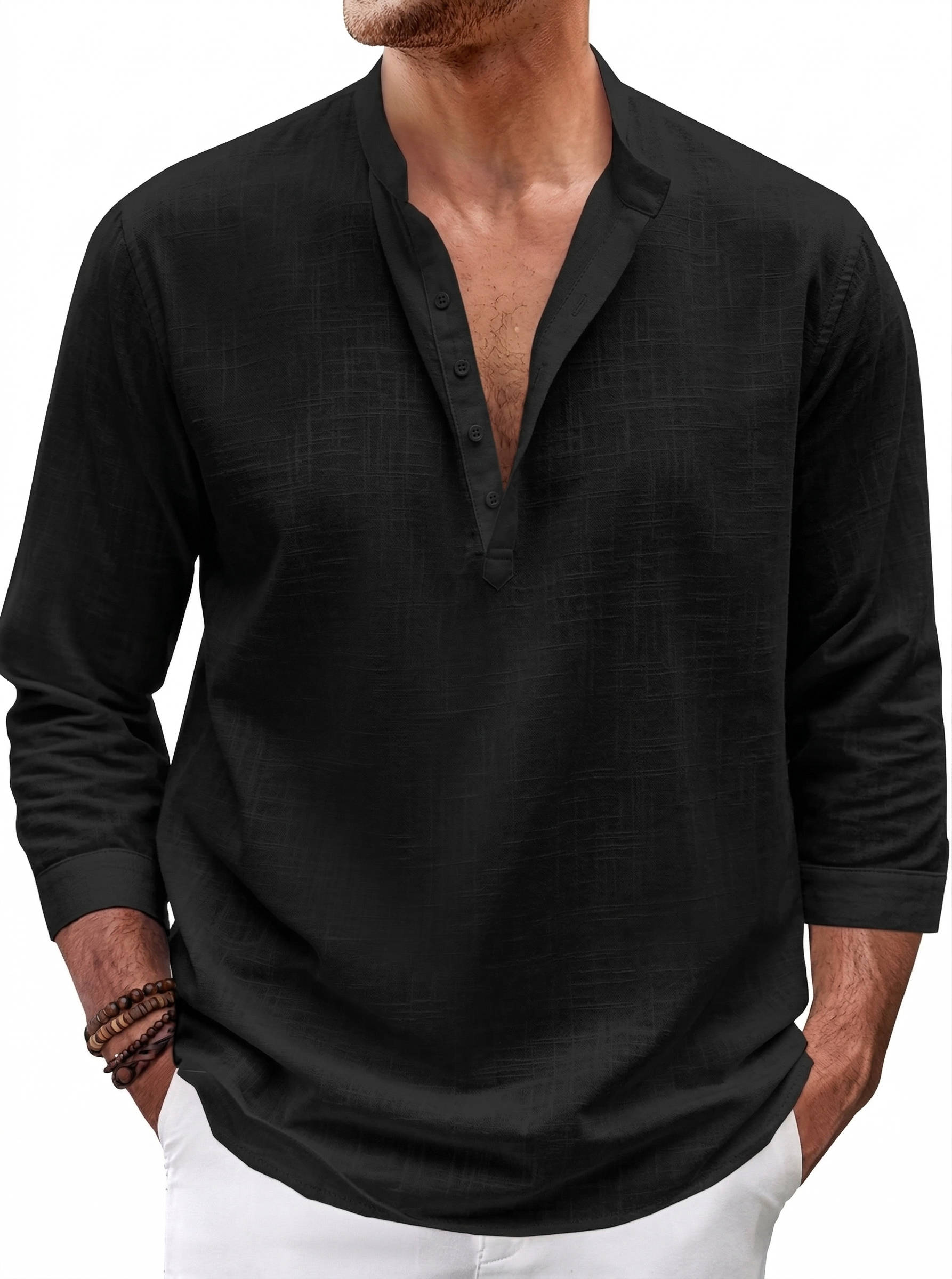 Reuben Men's Linen Shirt - fabric and finish detail