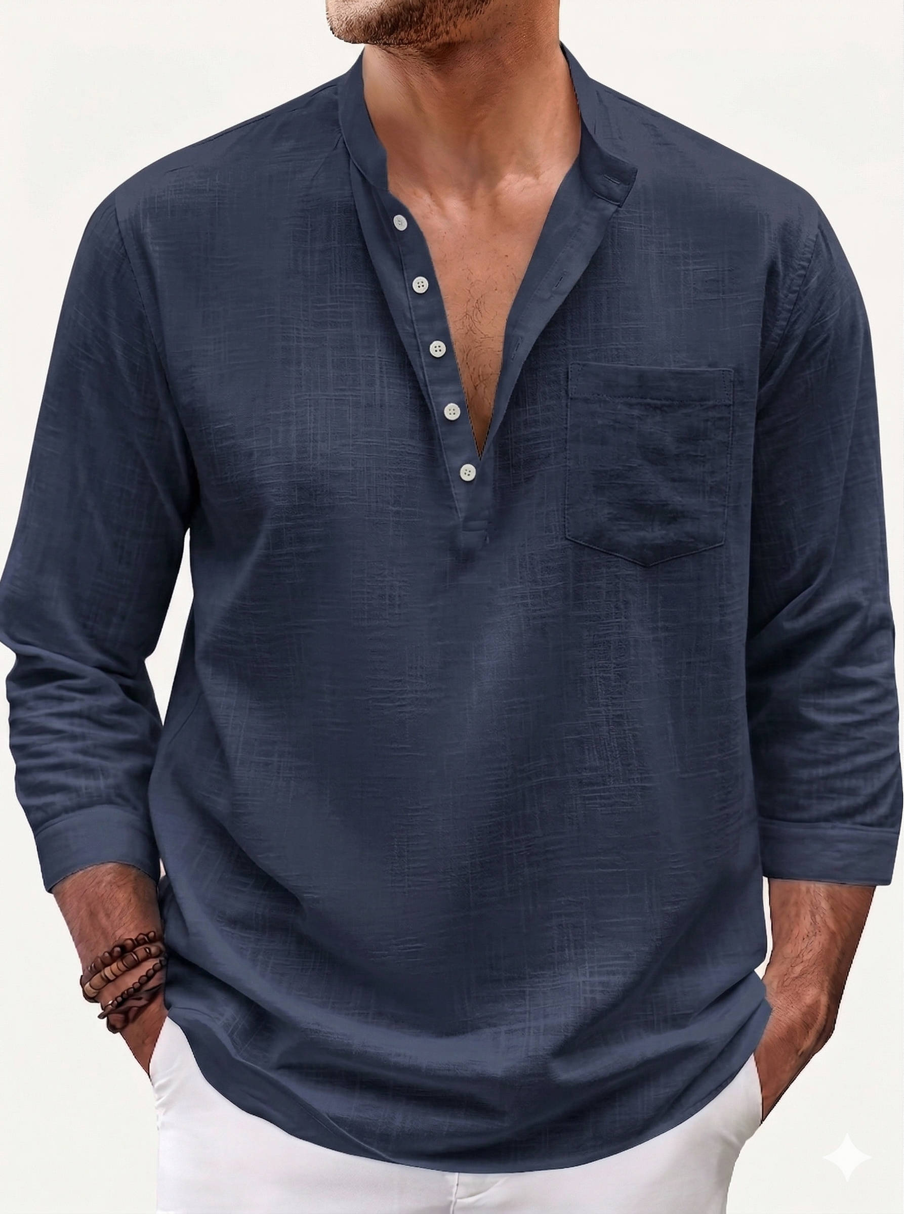 Reuben Men's Linen Shirt - close-up detail