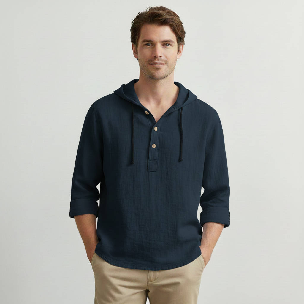 Hollis Men's Linen Hoodie - close-up detail