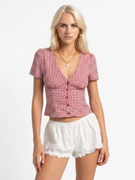 Clara Women's Plaid Blouse - front view