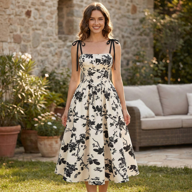 Perla Women's Floral Midi Dress | Side Slit, Off Shoulder, Puff Sleeve