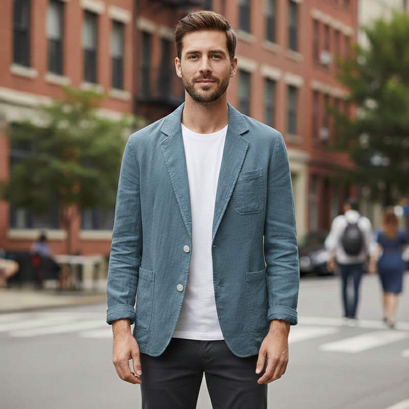 Gideon Men's Linen Blazer | Black, White